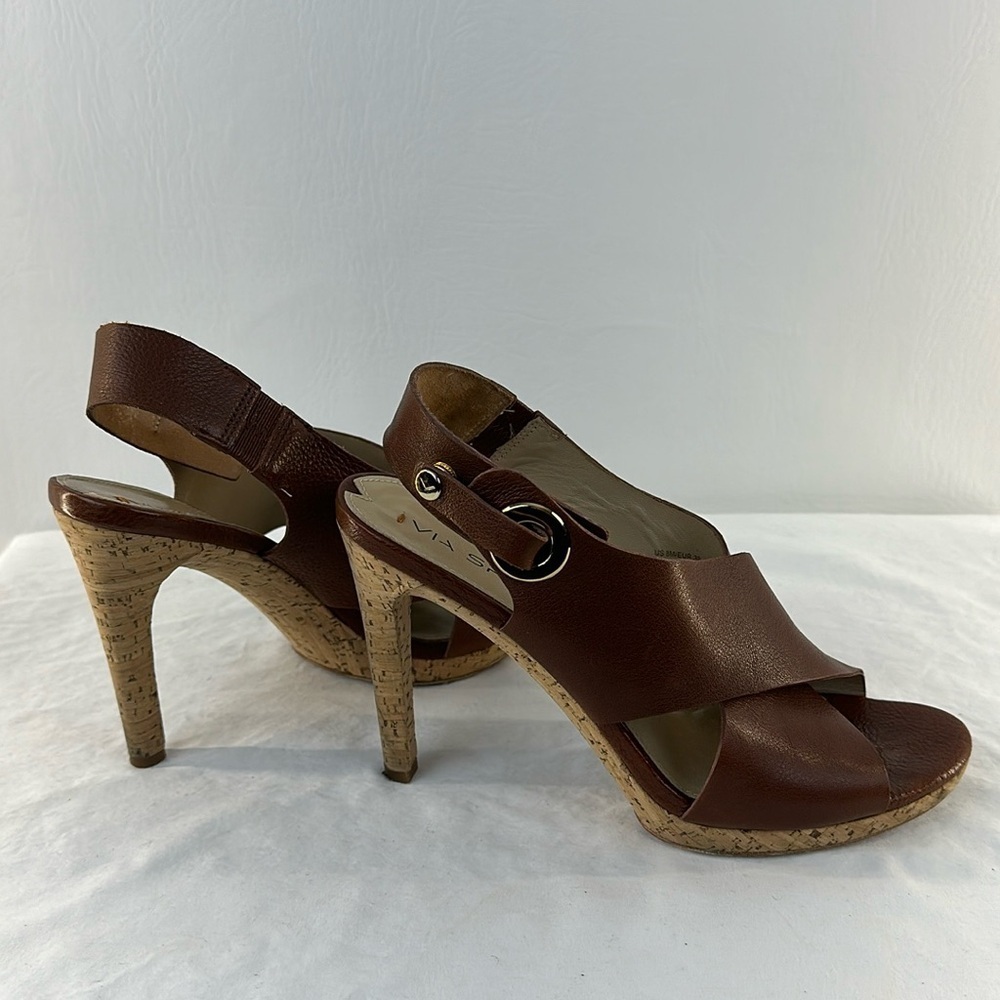 Via Spiga Brown Leather Slingback Heels, 8M